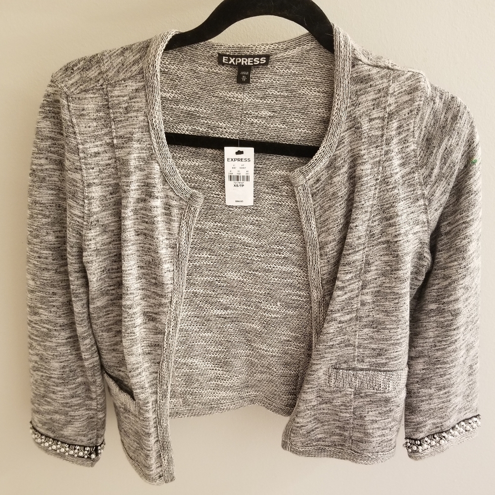 NWT Express Cardigan Beaded  Black White Grey XS